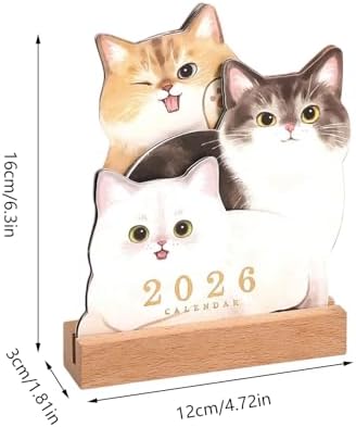 Desk Calendar Wooden Base Puppy Kitten Design Planner Decor Pad Date Daily