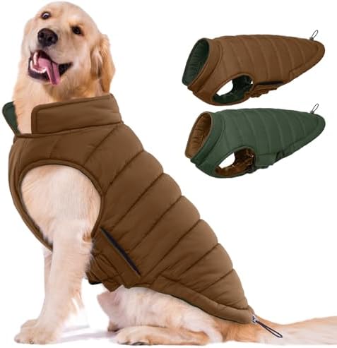 Lelepet Reversible Dog Coat Windproof Dog Jacket Lightweight Puffer Vest