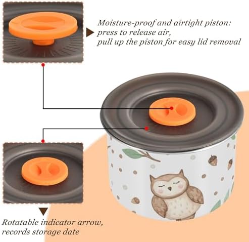 Cute Owl Coffee Canister with Lid Airtight Food Storage Containers 17oz Stainless Steel Canisters Kitchen Food Organizer for Beans, Cereal, Pasta, Flour, Sugar, Snacks