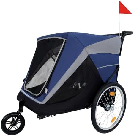 Pet Bike Trailer and Push Cart for Medium Large Dogs – Converts Between Towing and Walking Modes, Holds Up to 100 Lbs with Internal Leash and All-Weather Ventilation
