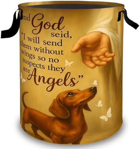 Dachshund Memorial Laundry Basket Hamper, Organizer Bins Gifts for Women Kids, Pet Foldable Waterproof Clothes Hamper Handles Storage Bucket for Bedroom Bathroom Room Decor 19.7"x15.7"