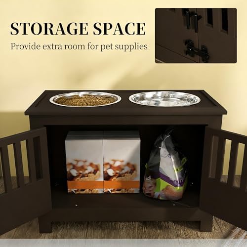 Modern Style Dog Feeding Station, pet Feeding Station Pet Food Storage Cabinet with Elevated Bowls and Dog Food Station Sealed Container, Space-Saving Organizer for Dry Kibble and