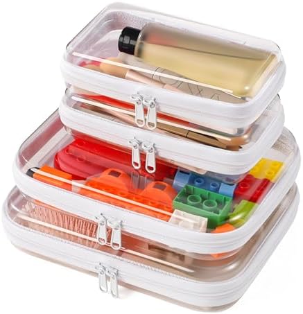4 Pack Clear Hard Shell Zipper Case Diaper Organizer | 1.0mm Hard Shell, Upgraded Large Zipper Pulls, Clear Travel Pouches, Smooth Zipper Closure, Holds Shape