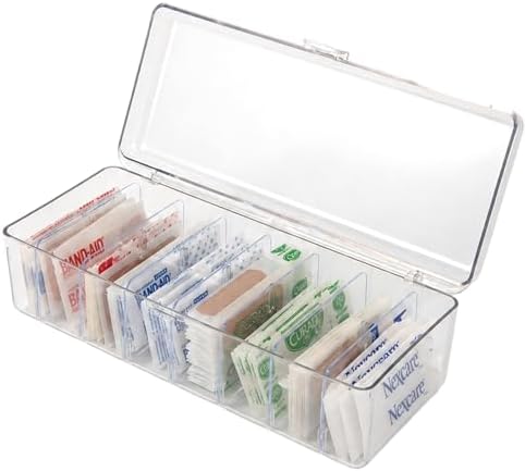Bandaid Organizer Container, Band Aid Organizer Box, Bandaid Storage Organizer, Bandage Organizer with Lid, Travel Bandaid Case for Elastic Bandage Wrap, Cotton Swabs(Transparent)
