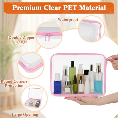 6Pcs Clear Hard Shell Zipper Case Set Travel Organizer, Hard Plastic Zipper Pouches Multi-Purpose Storage for Makeup, Toiletry, Office Supplies & Kids Toys