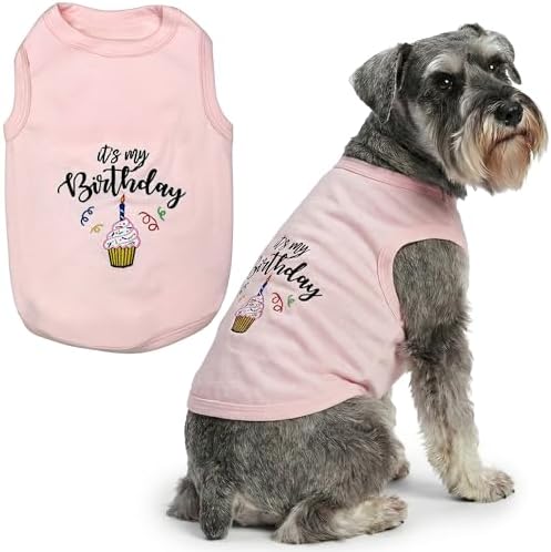 Parisian Pet Dog Shirt – 100% Cotton Shirts for Large Dogs – Pink Sleeveless Puppy Clothes – Lightweight and Breathable Dog Birthday Shirt – Girl Dogs Clothes - Stretchy Pet T Shirts
