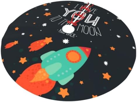 Christmas Tree Skirt, Soft Polyester Xmas Tree Skirts with Ribbon Ties, Rustic Farmhouse Holiday I Love You to The Moon and Back Cute Romantic Stars and Comets On Black Background 36"