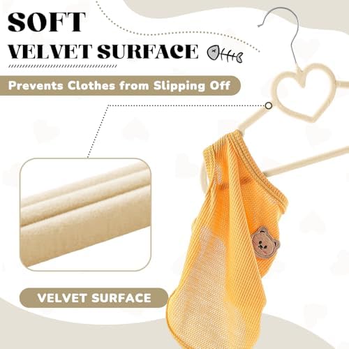 24 Pcs Pet Hangers 13'' Non-Slip Velvet Metal Hooks,Beige | 360° Swivel Rustproof Hooks, Space-saving for Dogs Cats, Home Closets and Grooming Salons, Small Pet Organizer
