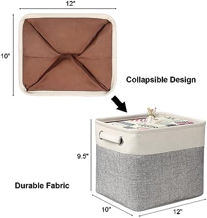 Foldable Storage Bin Collapsible Basket 12" x 10" x 9.5" Cube Storage Organizer Bins with Dual Carry Handles for Home Closet Shelves Drawers Organizer, Set of 3, Grey
