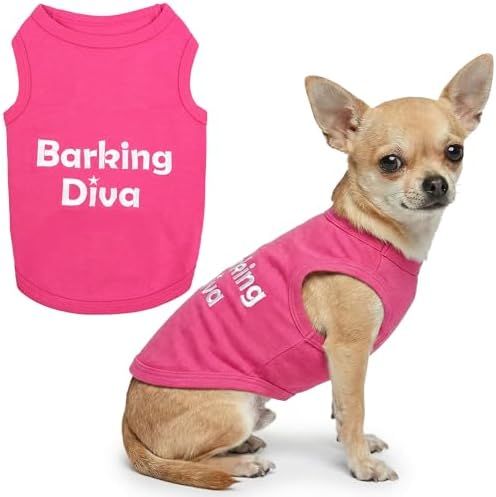 Parisian Pet Dog Shirt – 100% Cotton Barking Diva Shirts for Small Dogs – Pink Sleeveless Puppy Clothes – Lightweight and Breathable Pet Apparel – Girl Dog Clothes - Stretchy T Shirts for Dogs
