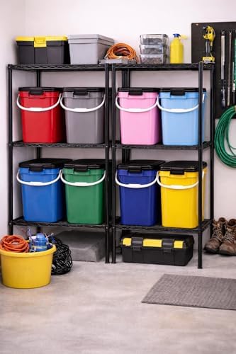 House Naturals 4 Gallon Square Food Grade Plastic Bucket with Lid, Made in USA (Pack of 2) (Dark Green)
