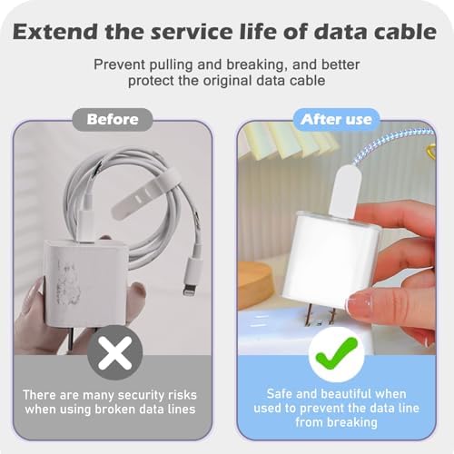 CameCosy DIY Cable Protector for iPhone, Unique Design Transparent Charger Cover Clear Silicone Wire Saver Soft Protector for iPhone 11 12 13 14 15 Plus Pro Max XS