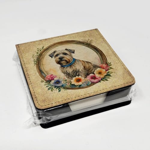 Caroline's Treasures Glen of Imaal Terrier and Flowers PU Leather Note Paper Holder with Artist-Designed Cover, Desk Accessory, Office Gift