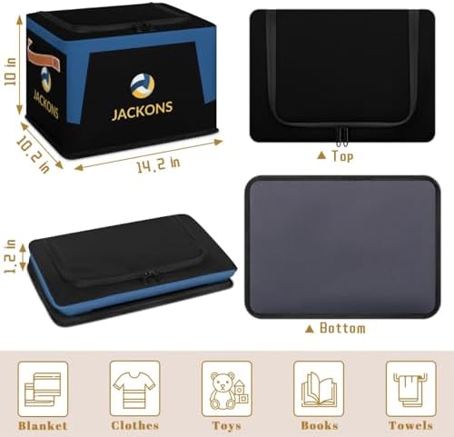 Custom Storage Basket with Zipper Lid, Sport Volleyball Ball Foldable Fabric Storage Boxes Decorative Closet Shelves Clothes Organizer Container Cubes with Handle 1PCS