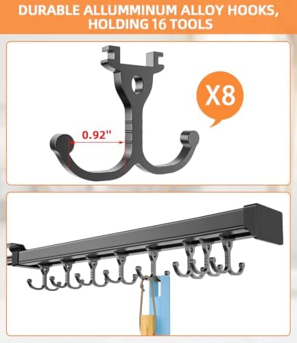 Pull Out Broom Holder With Adjustable Double Row Sliding Hook-Grey 18IN | Multifunctional Slide Broom And Mop Storage/Organizer Garage Organization Hooks, for Closet Laundry Garage Kitchen