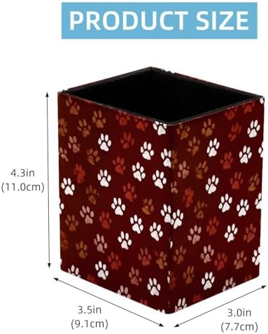 Pet Paws Pen Holder for Desk Decor, Rectangular PVC Leather Pencil Cup for Desk Pen Organizer, Makeup Brush Holder for School, Home, Office