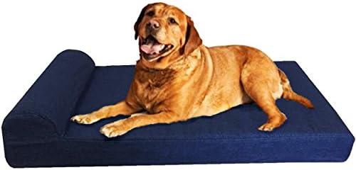 Dogbed4less Premium Extra Large 55"X47" Head Rest Orthopedic Memory Foam Dog Bed with Waterproof Internal Case and Durable External Denim Cover for Large to XL Pet in Navy Blue