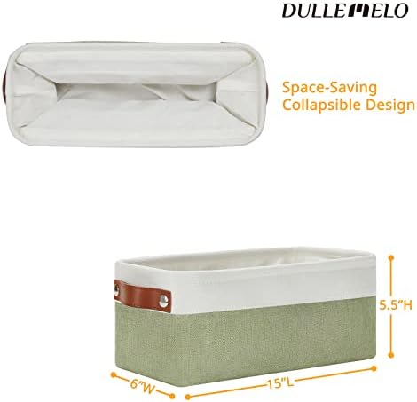 DULLEMELO Narrow Storage Basket for Bathroom, Toilet Paper Holder, Canvas Storage Basket for Organizing (White & Green)
