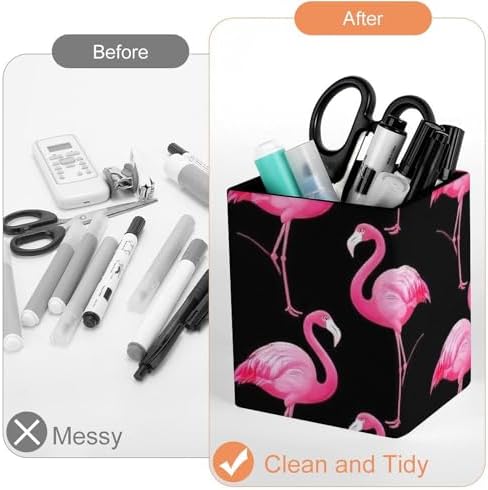 Modern Leather Desk Organizer Pen Cup Pencil Holder Lovely Animal Pink Flamingo Makeup Brush Storage