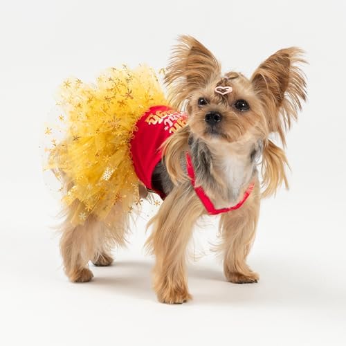 Fitwarm Sleigh Girl Sleigh Dog Tutu Dress, Fancy Christmas Clothes for Small Dogs Girl, Funny Holiday Pet Outfit, Red, Golden Yellow, Medium