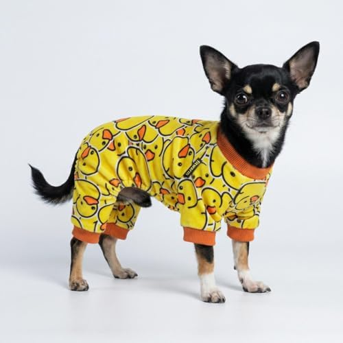 Fitwarm Funny Duck Dog Pajamas, Dog Winter Clothes for Small Dogs Girl, Lightweight Velvet Pet Jumpsuit, Cat Onesie, Yellow, XXL