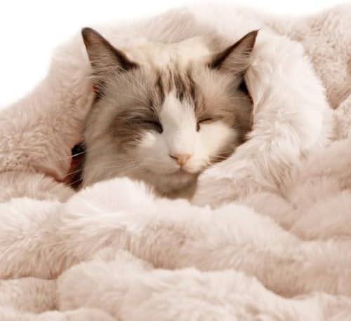 SOMAHE Soft Faux Fur Cat Blanket, Washable, Small 22x18 Milky White