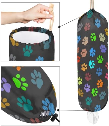 Pardick Plastic Bag Holder, Colorful Dog Cat Paw Print Grocery Bag Holder for Shopping Bags, Wall Mount Plastic Bag Storage Organizer Dispenser, Storage Holder for Home Kitchen Camper,A-9