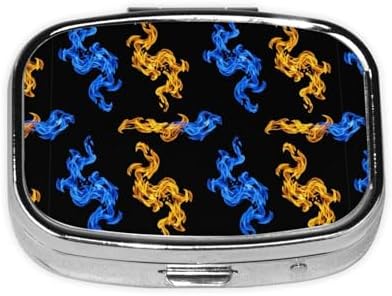 Mini Pill Organizer Moisture-Proof Design Daily Vitamin Case Compact Purse Carry Essential, Red Blue Fire