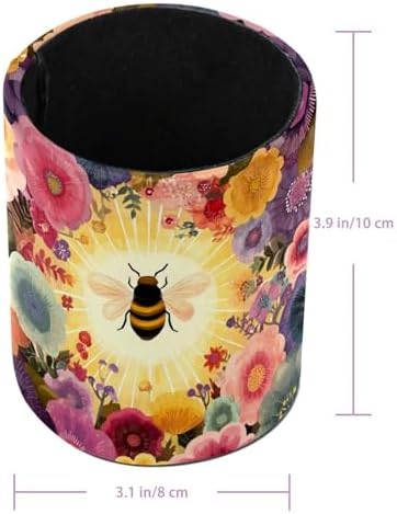 Faux Leather Pen Holder for Desk, Pencil Organizer Bee Pen Cup Desk Decor Makeup Brush Holder Storage for Office Home