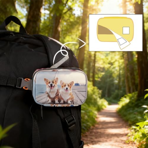 Travel Pill Organizer Two Cute Corgi Dogs Beach Pet Small Pill Case
