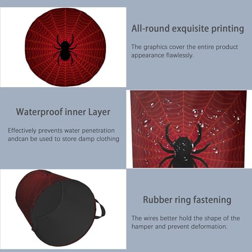 Halloween Spider Web Laundry Hamper,Dirty Clothes Laundry Basket with Handles Waterproof Oxford Cloth Storage Basket for College Dorms Bathroom Bedroom 16" x 20.8"