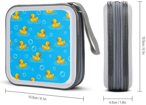 CD Case Holder with 40 Capacity, Rubber Ducks Disc Organizer Binder | Portable DVD Case, Cute Yellow Rubber Ducks, Sturdy Zipper, Carry Handle, Hard Plastic Car Accessories