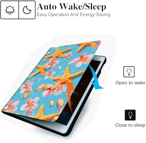 for Microsoft Surface Pro 7 Plus,Surface Pro 7/6/5/4 12.3" Tablet Case,Auto Wake/Sleep,Adjustable Stand Protective Cover - Starfish Flower Ocean Style
