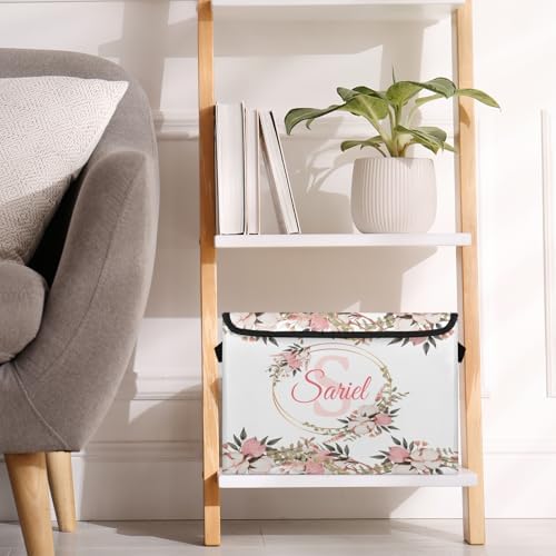 Pink Flower Storage Bin with Lid Personalized Storage Baskets for Organizing Foldable Closet Organizers with Handles,Cute Basket for Boys Girls for Clothes Blanket Pet Dog Toy Basket Storage (1 Pack)