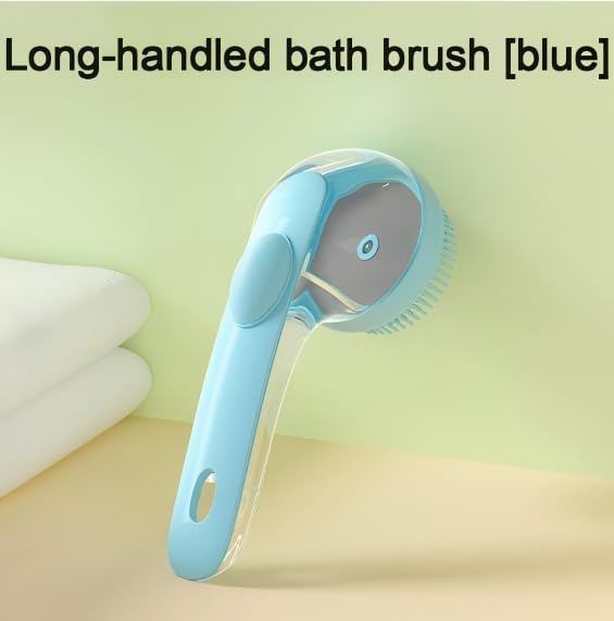 Pet Bath Brush with Shampoo Dispenser, Silicone Bristles, Ergonomic Handle, Green, 3-in-1 Shower Massage Tool for Dogs and Cats (Blue)