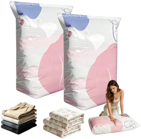 Large 3D No Pump Vacuum Storage Bags, Roll-To-Seal 3s Fast Compression, Thickened Reusable Airtight Space Saver for Clothes, Duvets, Bedding & Travel