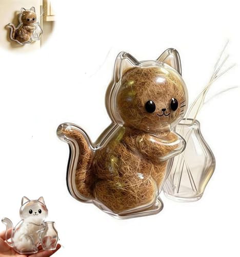 Cat Whisker Holder Fridge Magnet,Pet Hair Storage Capsule,Clear Cat-Shaped Pet Keepsake Box,Cats Hair Container FridgeMagnet,Refillable Cute Cats VaseMagnet,Cat Hairs CollectionBottle for PetsLovers