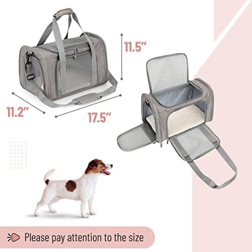 Mr. Pen- Pet Carrier, 17.5" x 11.2" x 11.5", Medium Size, Gray | Portable Travel Carrier for Small Pets, Cats & Small Dogs, Breathable Mesh, Safety Inner Leash