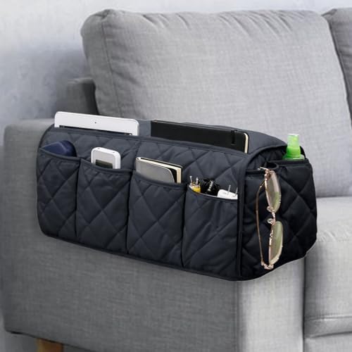Armchair Caddy,Non Slip Sofa Armrest Organizer, Couch Armrest Remote Control Holder,Waterproof Recliner Arm Caddy with 14 Pockets for Cell Phone TV Remote Control