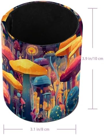 Faux Leather Pen Holder for Desk, Pencil Organizer Mushroom Pen Cup Desk Decor Makeup Brush Holder Storage for Office Home
