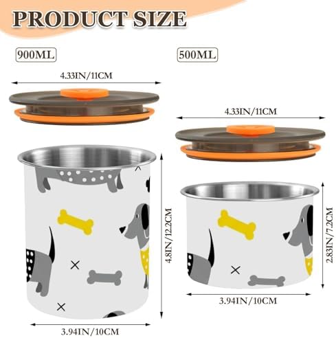 Cute Dachshund Dogs Coffee Canister with Lid Airtight Food Storage Containers 17OZ Stainless Steel Canisters Kitchen Food Organizer for Beans, Cereal, Pasta, Flour, Sugar, Snacks