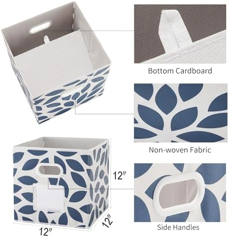 MAX Houser 6 Pack Foldable Fabric Storage Bins with Handles, Blue 12 inch | foldable cube storage bins with dual carry handles. 12"x12"x12" size fits cube closet organizers.Closet & Bedroom Organizer