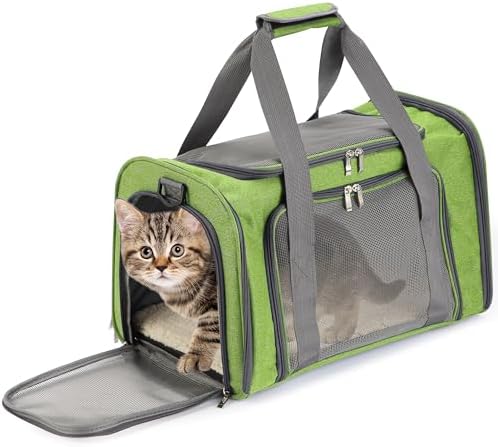 Mr. Pen- Pet Carrier, 17.5" x 11.2" x 11.5", Medium Size, Green | Portable Travel Carrier for Small Pets, Cats & Small Dogs, Breathable Mesh, Safety Inner Leash