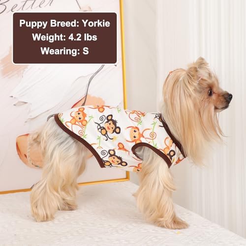 Dog Shirt Vest Dog Clothes for Small Dogs Boy Girl Stretchy Summer Puppy T-Shirts Soft Breathable Lightweight Puppy Sweatshirt Pet Cat Outfit (Monkey, Large)