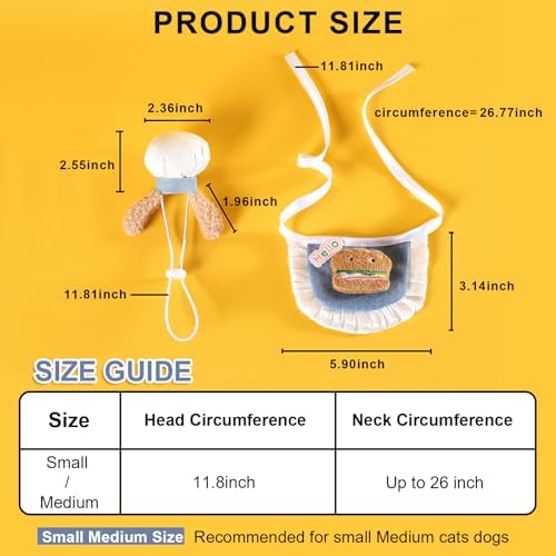 HOWWFALY Cat Halloween Costumes Pet Chef Hat &Hamburger Bib Costume Set, Funny Holiday Cooking Outfit for Small Medium Cats Pets
