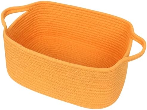 Cute Orange Woven Basket, Empty Gift Basket for Christmas, Thanksgiving, Easter, Birthday, Cotton Rope Storage Bin with Handle for Gift, Dog Toy Box, Baby Nursery Organizer, Orange Room Decor