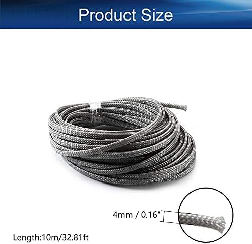Bettomshin 1Pc 32.8Ft(10m) Cable Management Sleeve, 3/16"(4mm) Width PET Grey Cord Protector, Wire Loom Tube Insulated Split Sleeving for USB Cable Power Cord Organizer Video Cable Hider