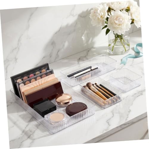 10pcs Plastic Drawer Organizer Bins Set with 4 Sizes, Stackable and Removable Dividers, Raised Edges, Easy to Pet Storage Trays for Vanity, Bathroom Counter, Cosmetics and Nail
