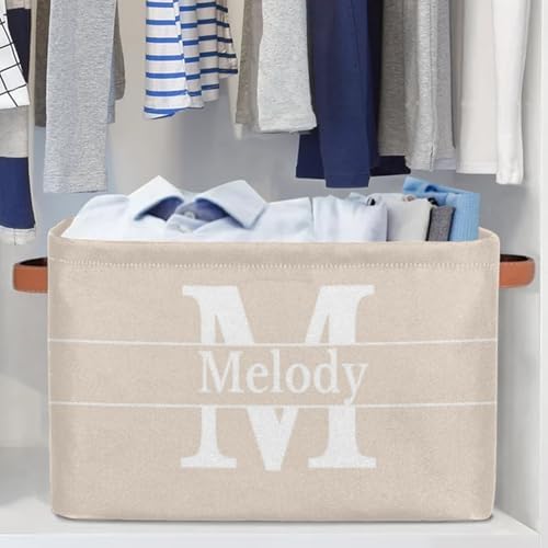Custom Name Storage Bin, Beige with White Initial Letter Print