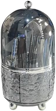 CHIRISEN 360 Rotating Makeup Brush Holder with Lid Dustproof Spinning Brush Storage for Bathroom Countertop, Cosmetic Tools Organizer with Cover for Vanity (Gray)